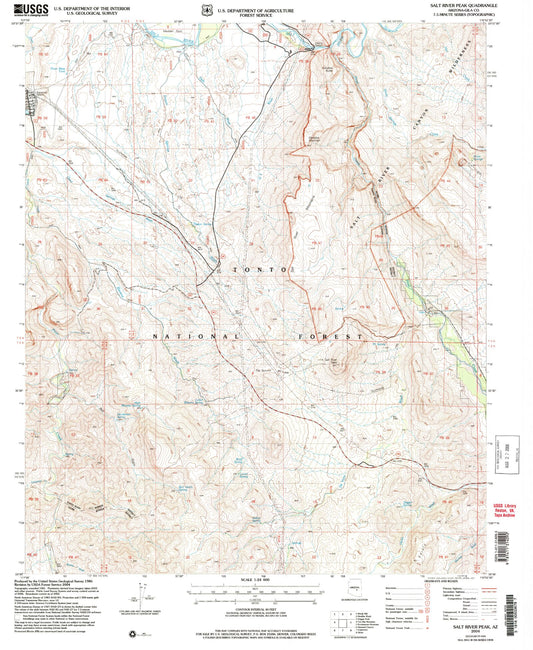 Classic USGS Salt River Peak Arizona 7.5'x7.5' Topo Map Image