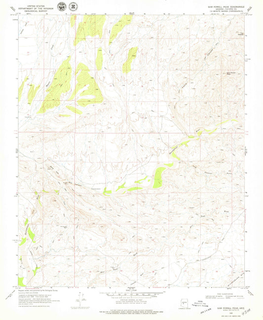 Classic USGS Sam Powell Peak Arizona 7.5'x7.5' Topo Map Image