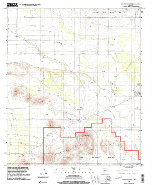 Classic USGS Samaniego Hills Arizona 7.5'x7.5' Topo Map Image