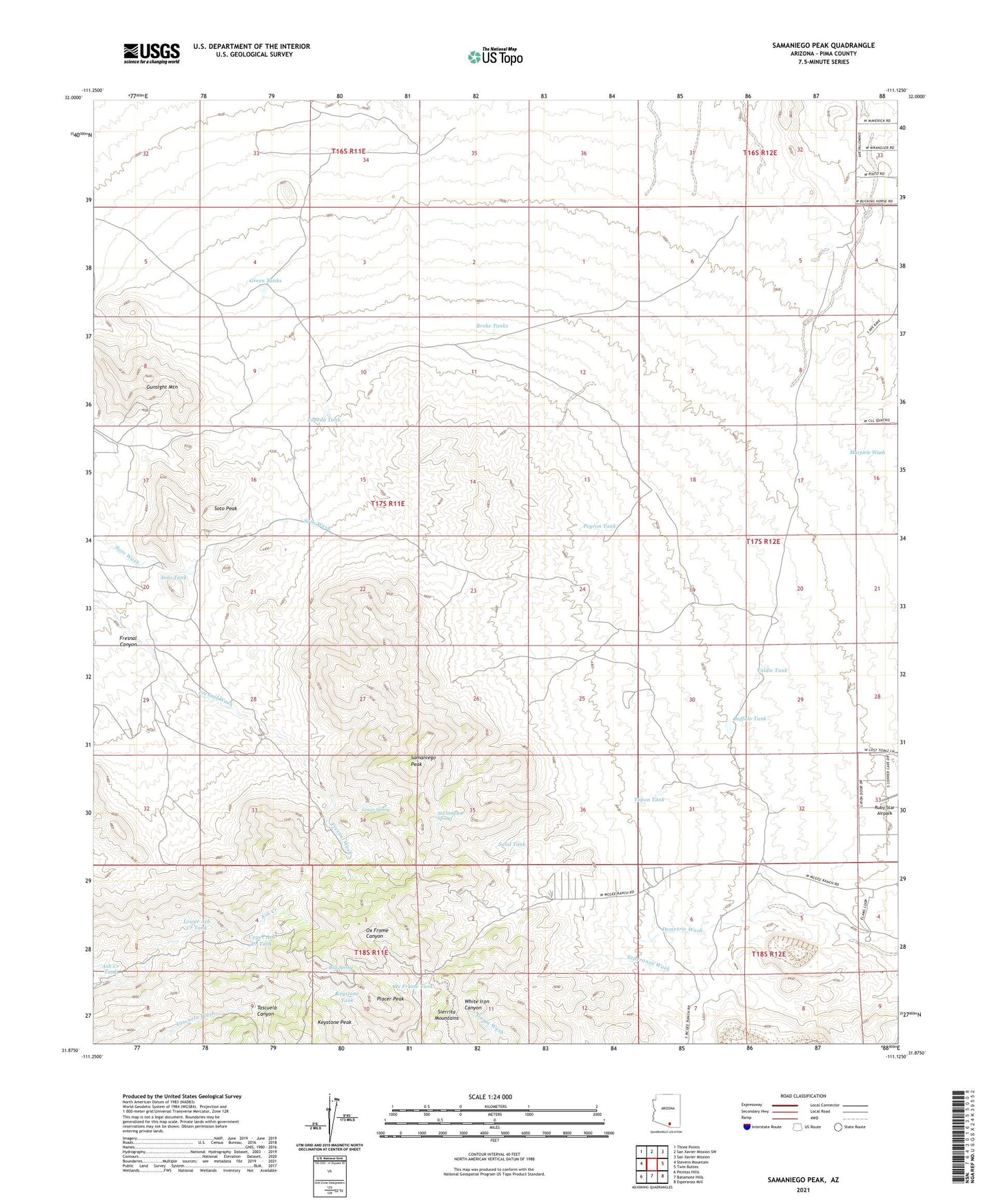 Samaniego Peak Arizona US Topo Map Image