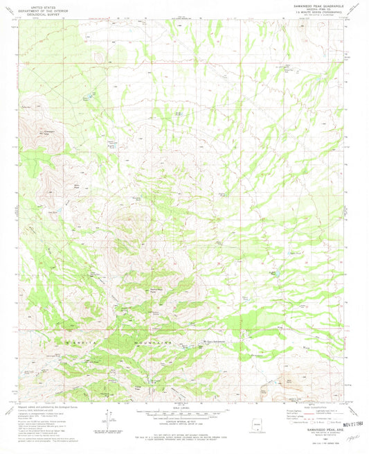 Classic USGS Samaniego Peak Arizona 7.5'x7.5' Topo Map Image