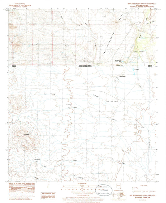 Classic USGS San Bernardino Ranch Arizona 7.5'x7.5' Topo Map Image