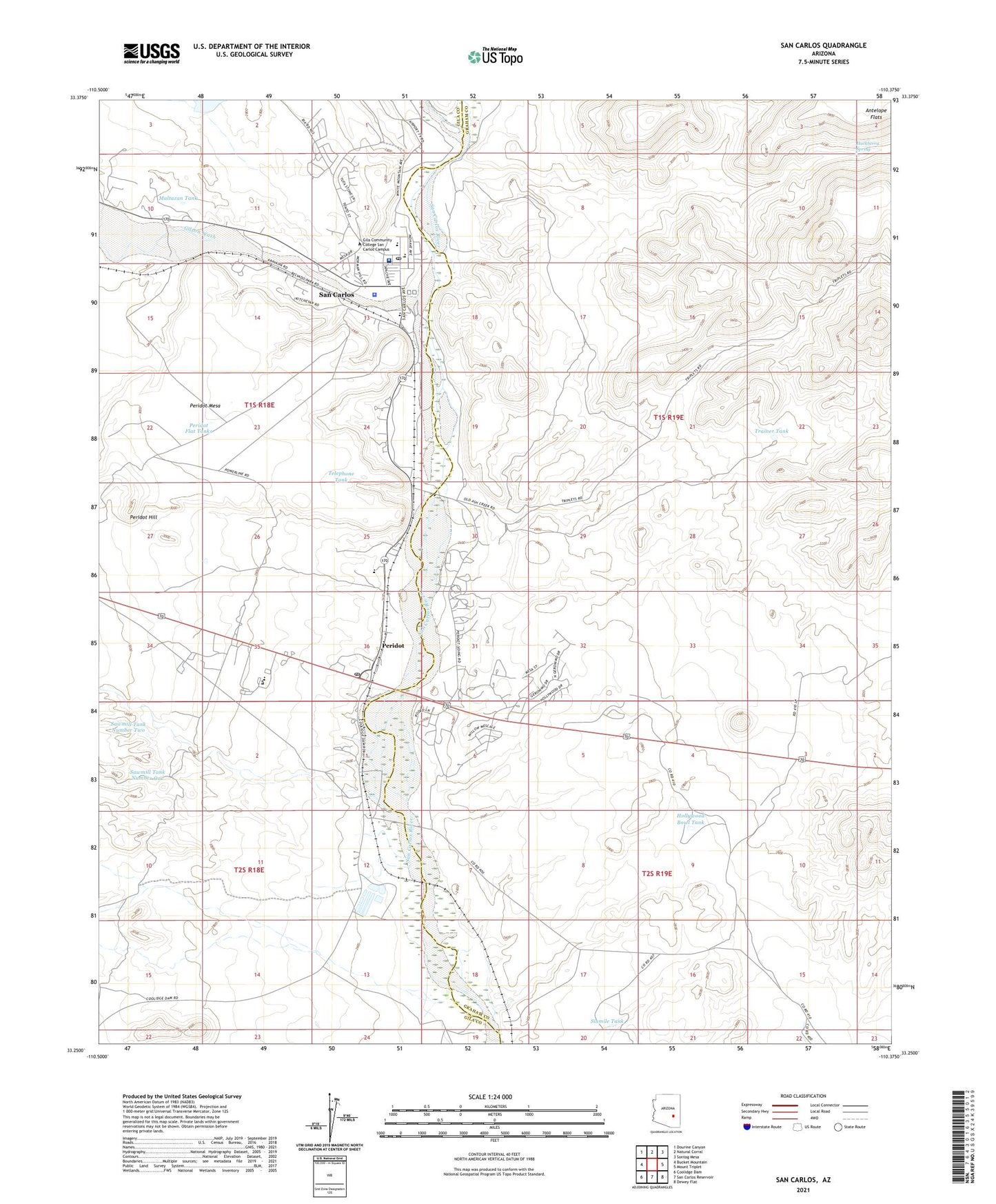 San Carlos Arizona US Topo Map Image