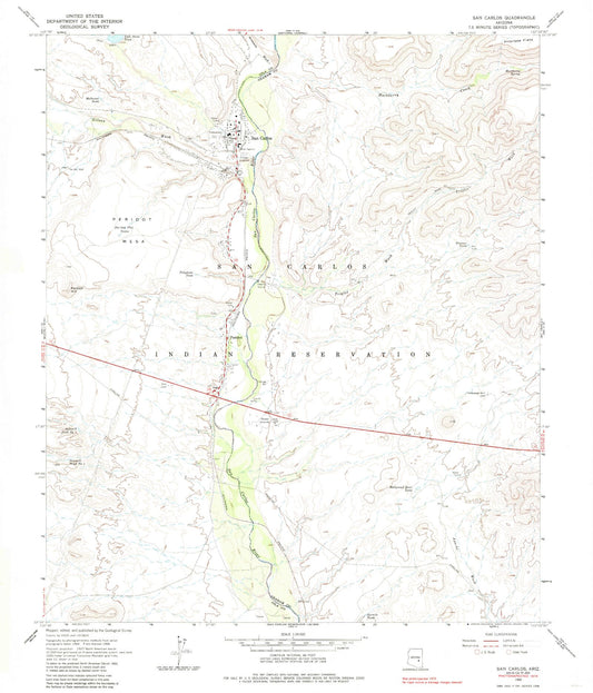Classic USGS San Carlos Arizona 7.5'x7.5' Topo Map Image