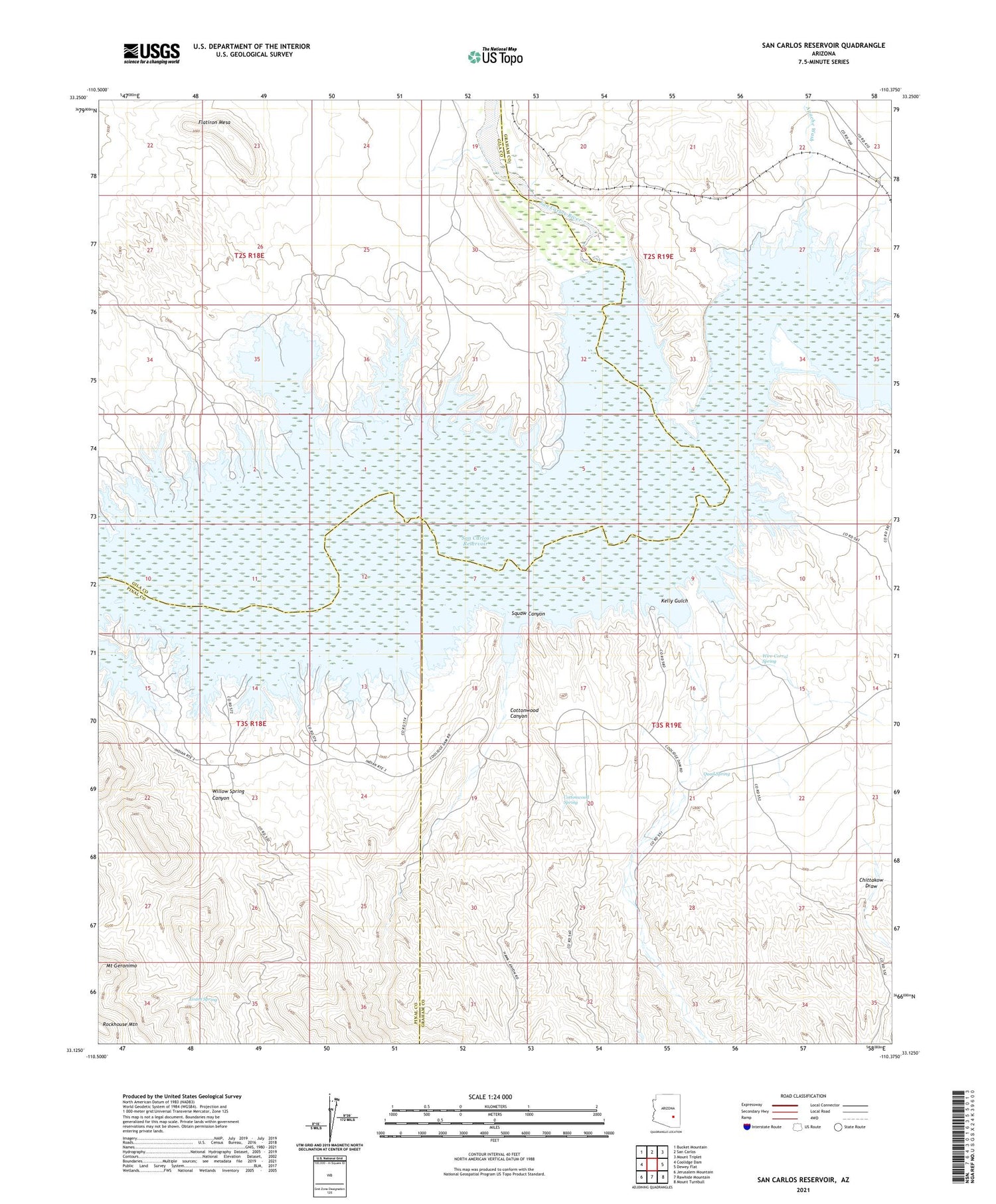 San Carlos Reservoir Arizona US Topo Map Image