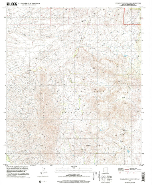 Classic USGS San Cayetano Mountains Arizona 7.5'x7.5' Topo Map Image