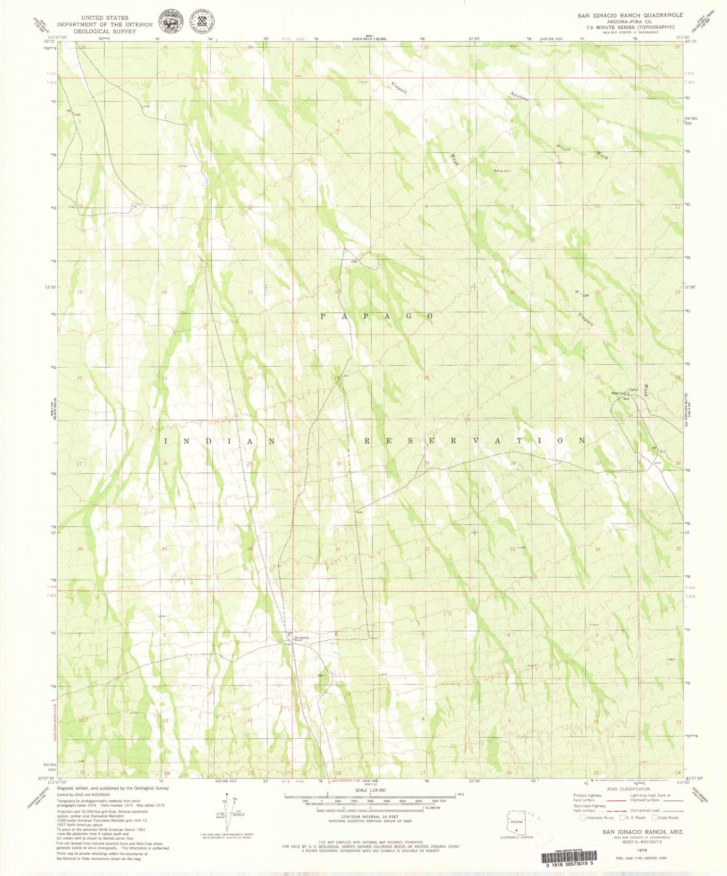 Classic USGS San Ignacio Ranch Arizona 7.5'x7.5' Topo Map Image