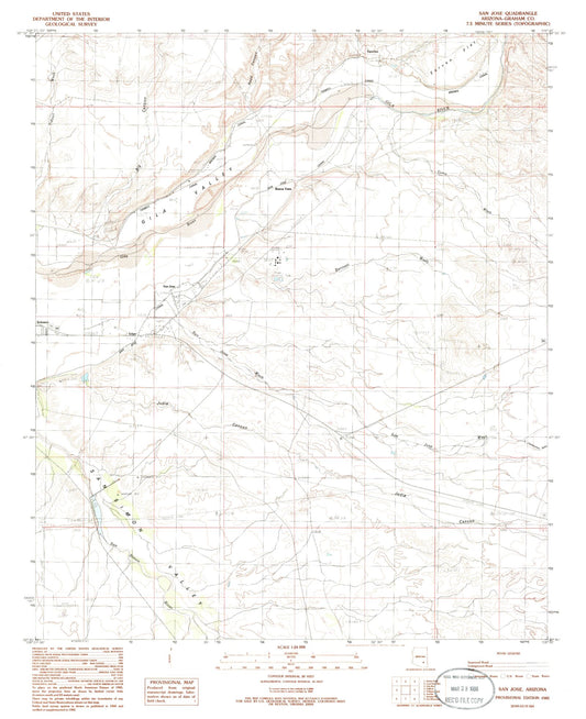 Classic USGS San Jose Arizona 7.5'x7.5' Topo Map Image