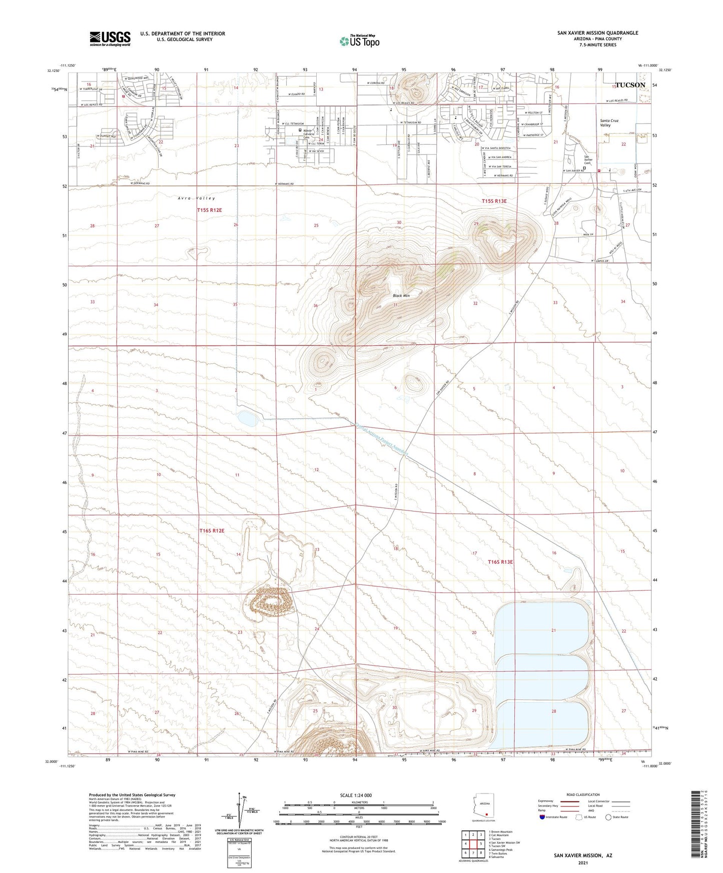 San Xavier Mission Arizona US Topo Map Image