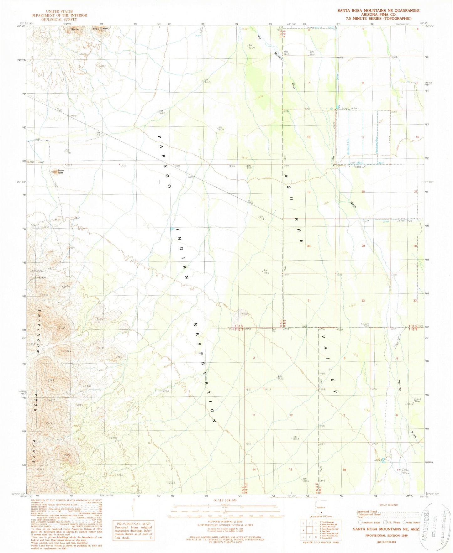 Classic USGS Santa Rosa Mountains NE Arizona 7.5'x7.5' Topo Map Image
