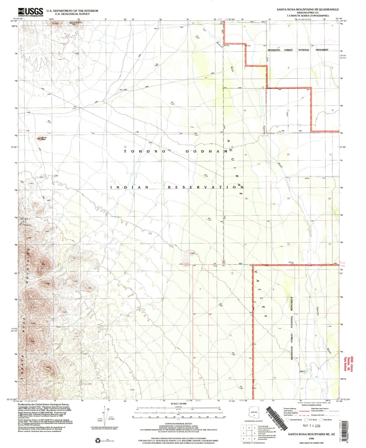 Classic USGS Santa Rosa Mountains NE Arizona 7.5'x7.5' Topo Map Image