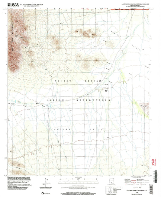 Classic USGS Santa Rosa Mountains SE Arizona 7.5'x7.5' Topo Map Image
