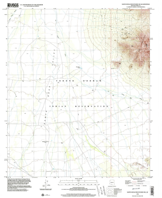 Classic USGS Santa Rosa Mountains SW Arizona 7.5'x7.5' Topo Map Image