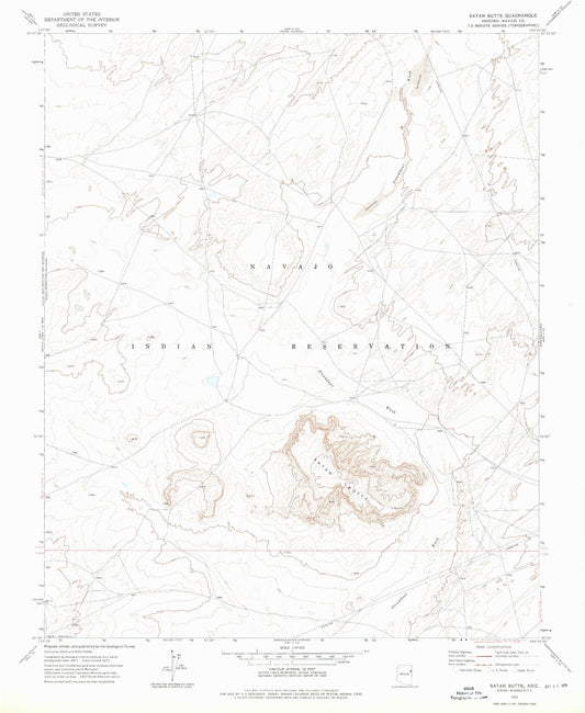 Classic USGS Satan Butte Arizona 7.5'x7.5' Topo Map Image