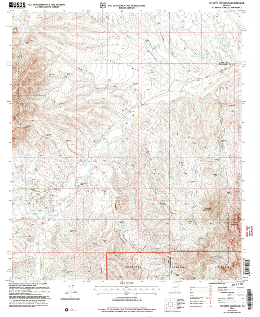 Classic USGS Saucito Mountain Arizona 7.5'x7.5' Topo Map Image