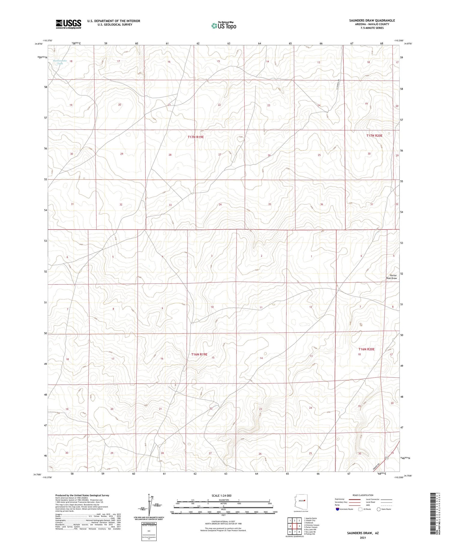 Saunders Draw Arizona US Topo Map Image