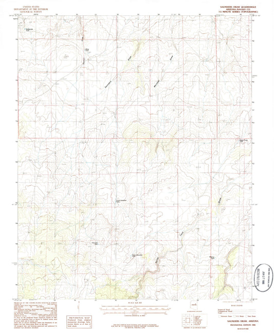 Classic USGS Saunders Draw Arizona 7.5'x7.5' Topo Map Image
