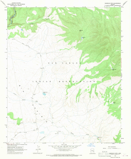 Classic USGS Sawbuck Mountain Arizona 7.5'x7.5' Topo Map Image