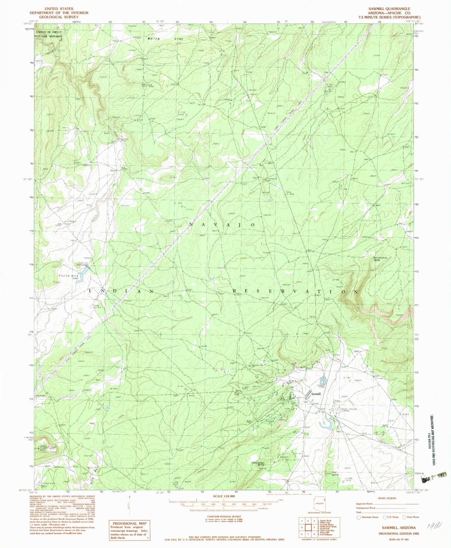 Classic USGS Sawmill Arizona 7.5'x7.5' Topo Map Image