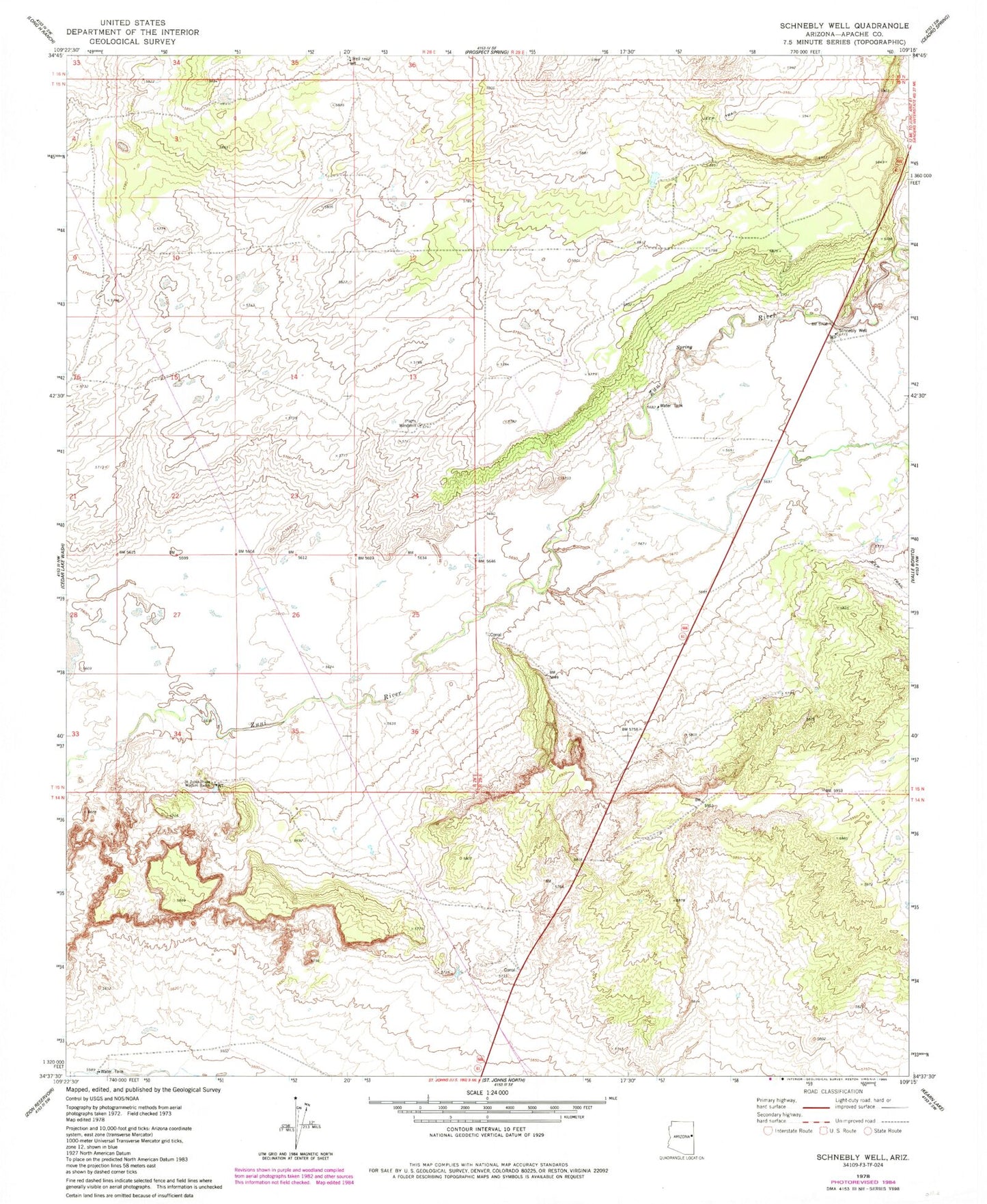 Classic USGS Schnebly Well Arizona 7.5'x7.5' Topo Map Image
