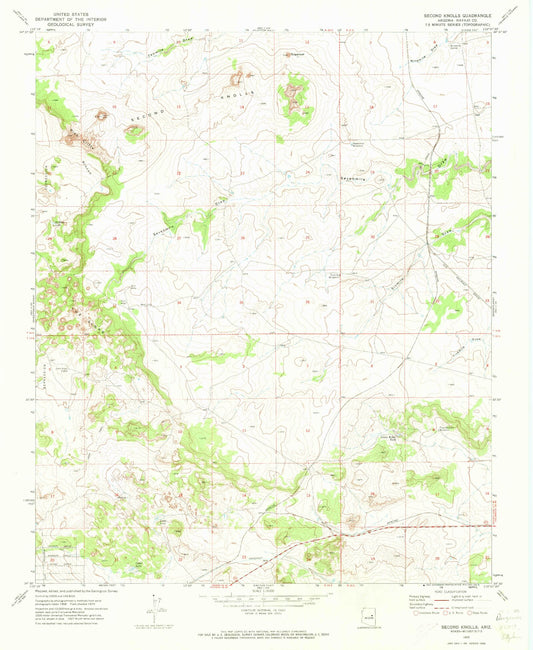 Classic USGS Second Knolls Arizona 7.5'x7.5' Topo Map Image