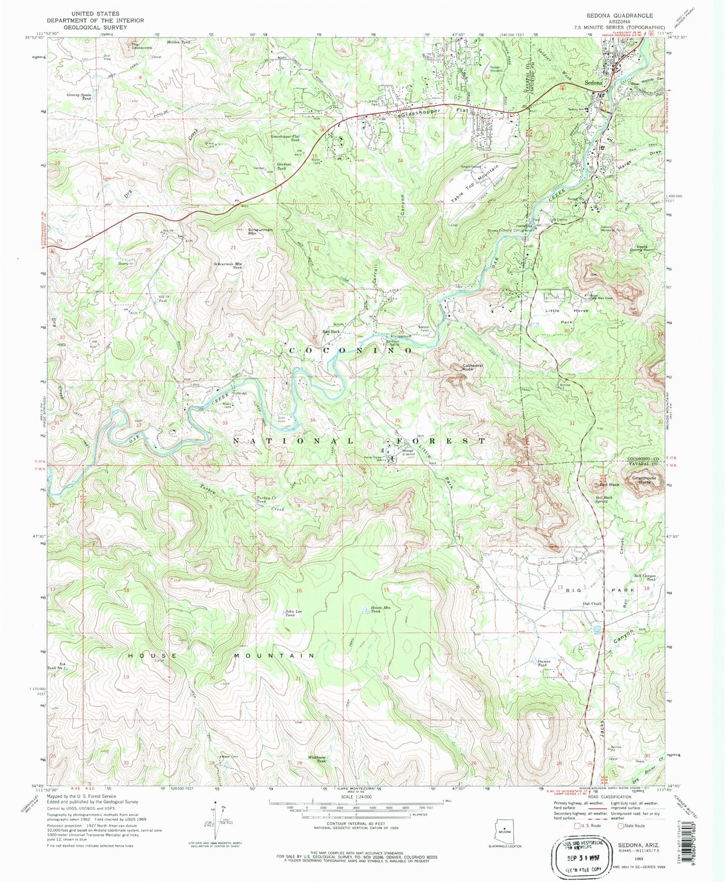 Classic USGS Sedona Arizona 7.5'x7.5' Topo Map Image