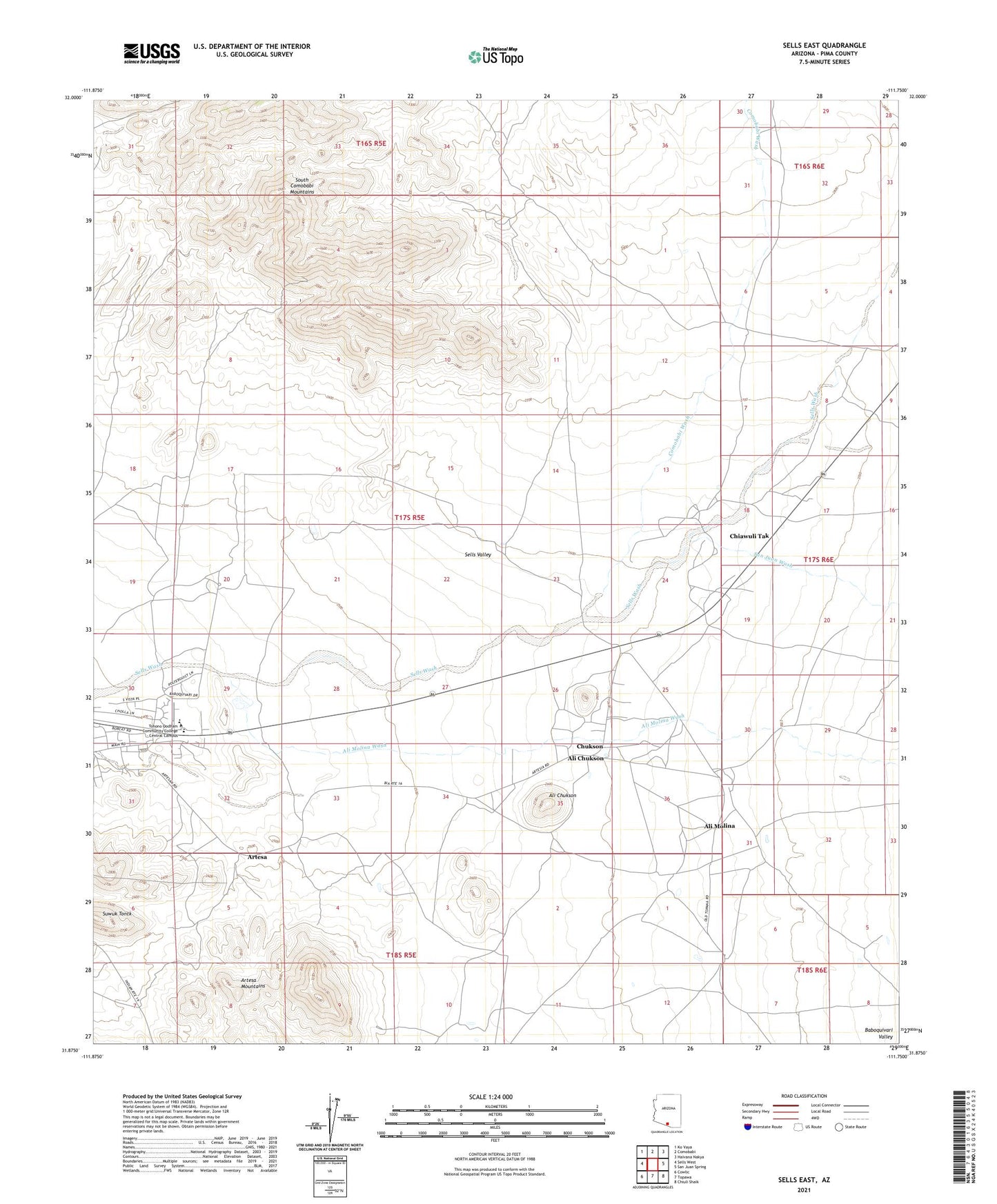 Sells East Arizona US Topo Map Image