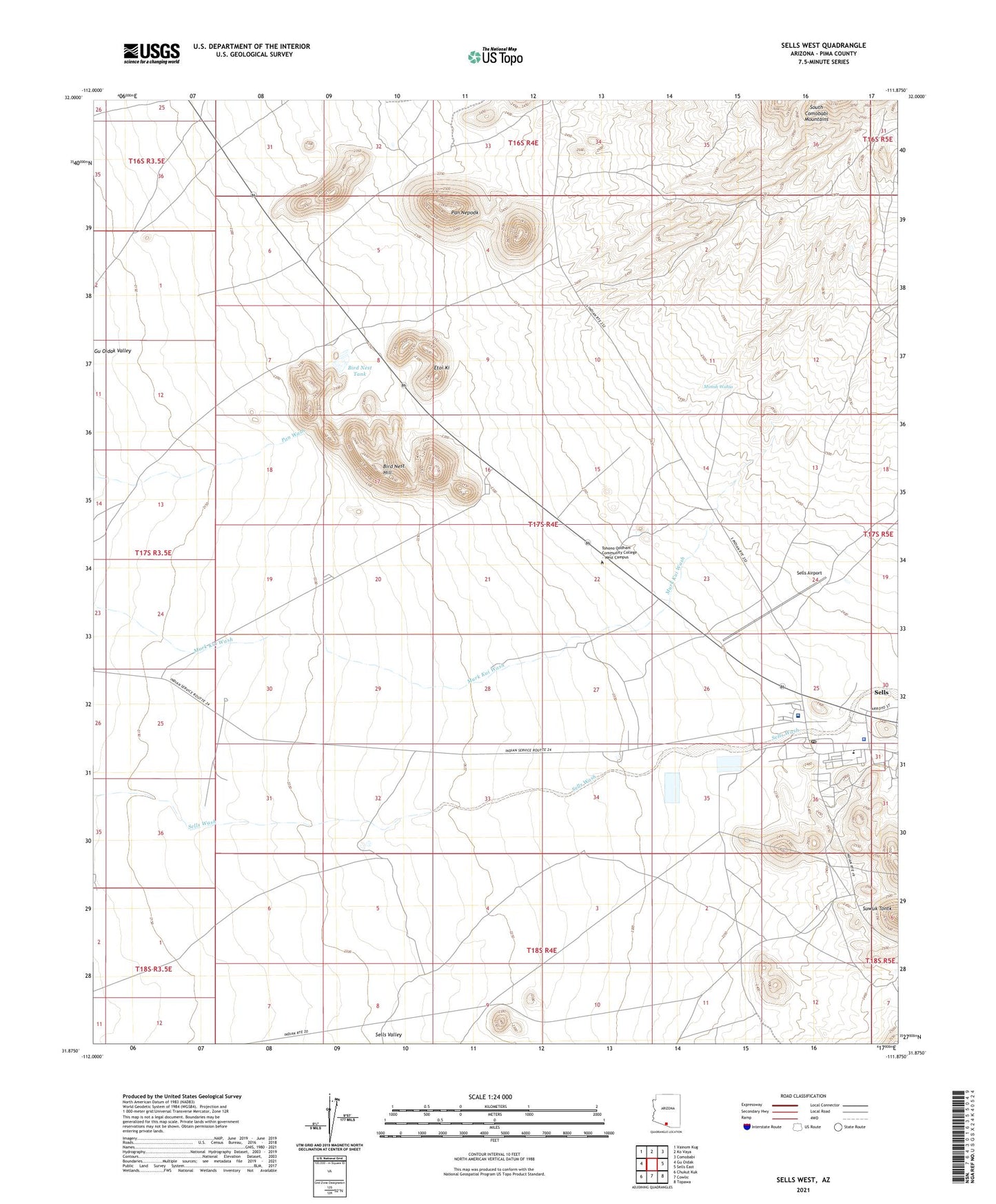 Sells West Arizona US Topo Map Image