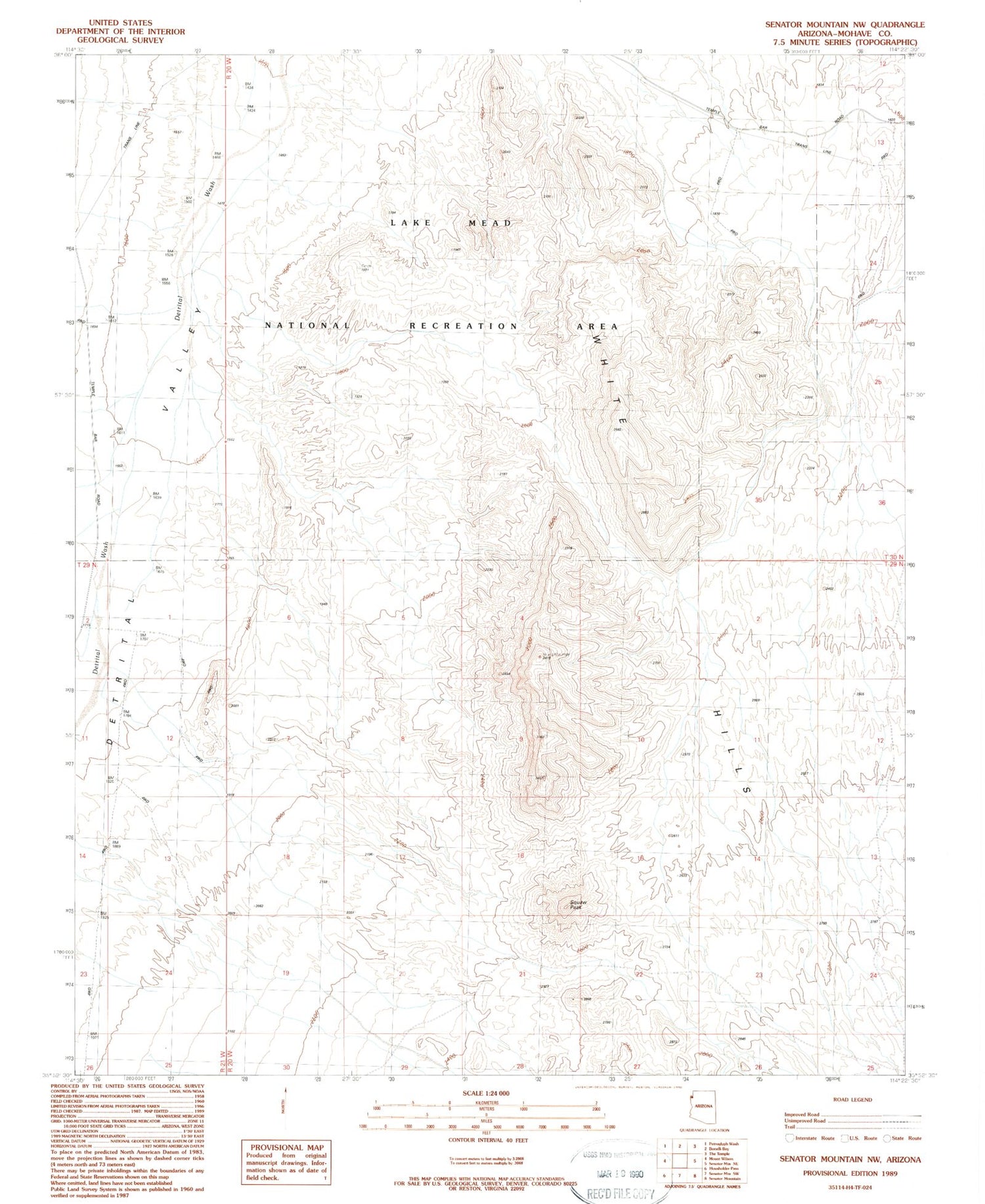 Classic USGS Senator Mountain NW Arizona 7.5'x7.5' Topo Map Image