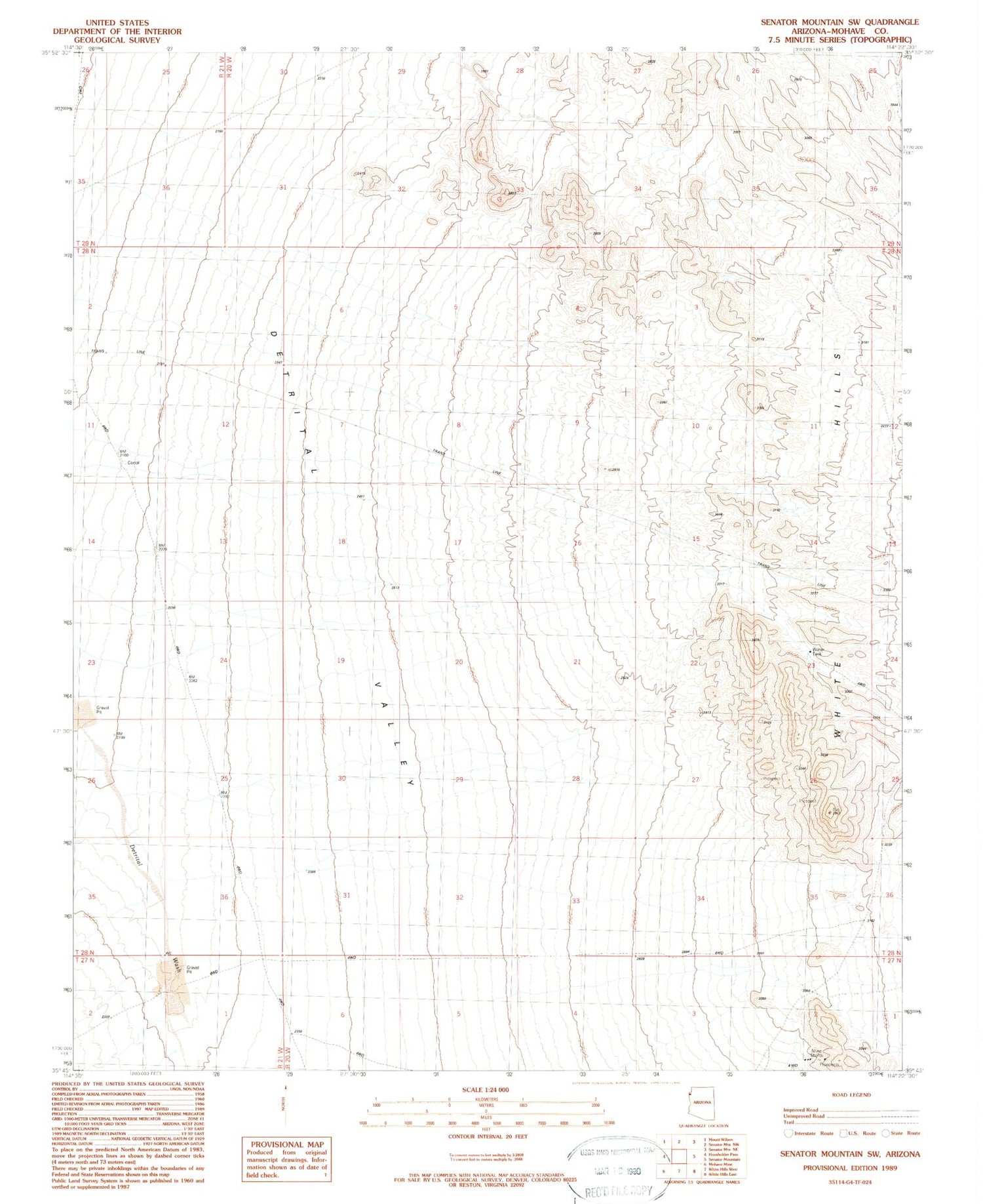 Classic USGS Senator Mountain SW Arizona 7.5'x7.5' Topo Map Image