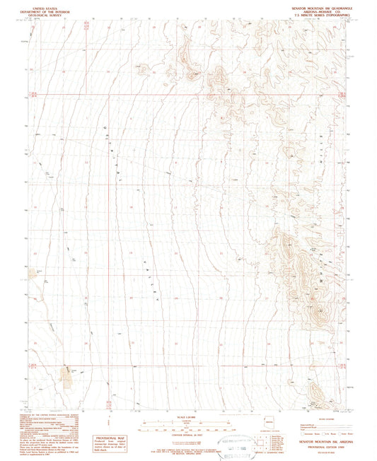 Classic USGS Senator Mountain SW Arizona 7.5'x7.5' Topo Map Image
