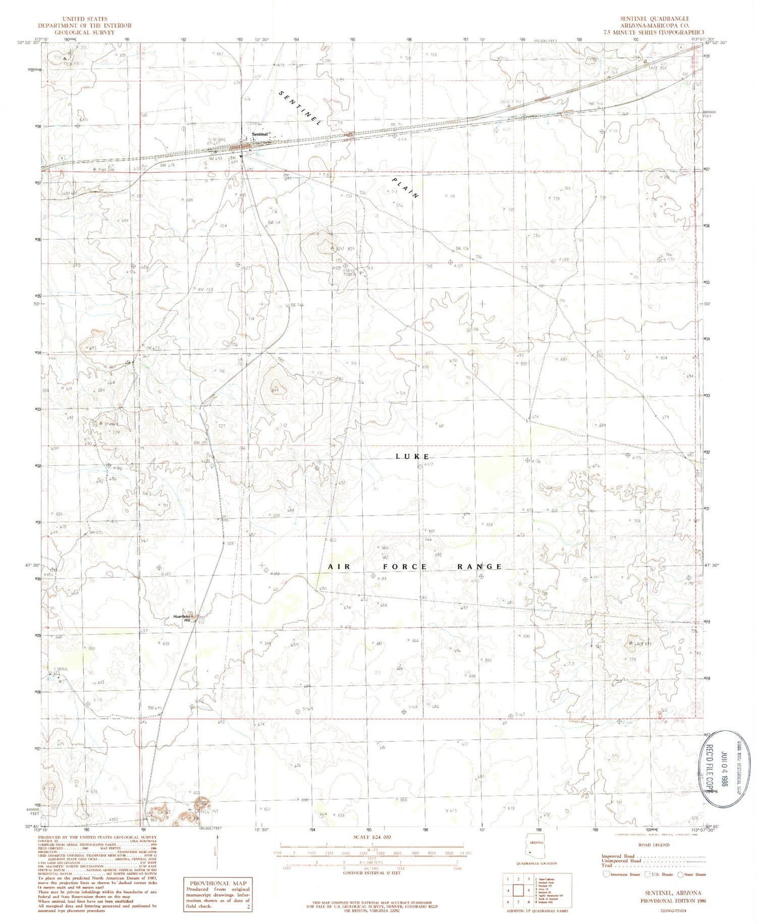 Classic USGS Sentinel Arizona 7.5'x7.5' Topo Map Image