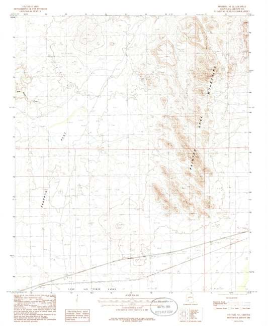 Classic USGS Sentinel NE Arizona 7.5'x7.5' Topo Map Image