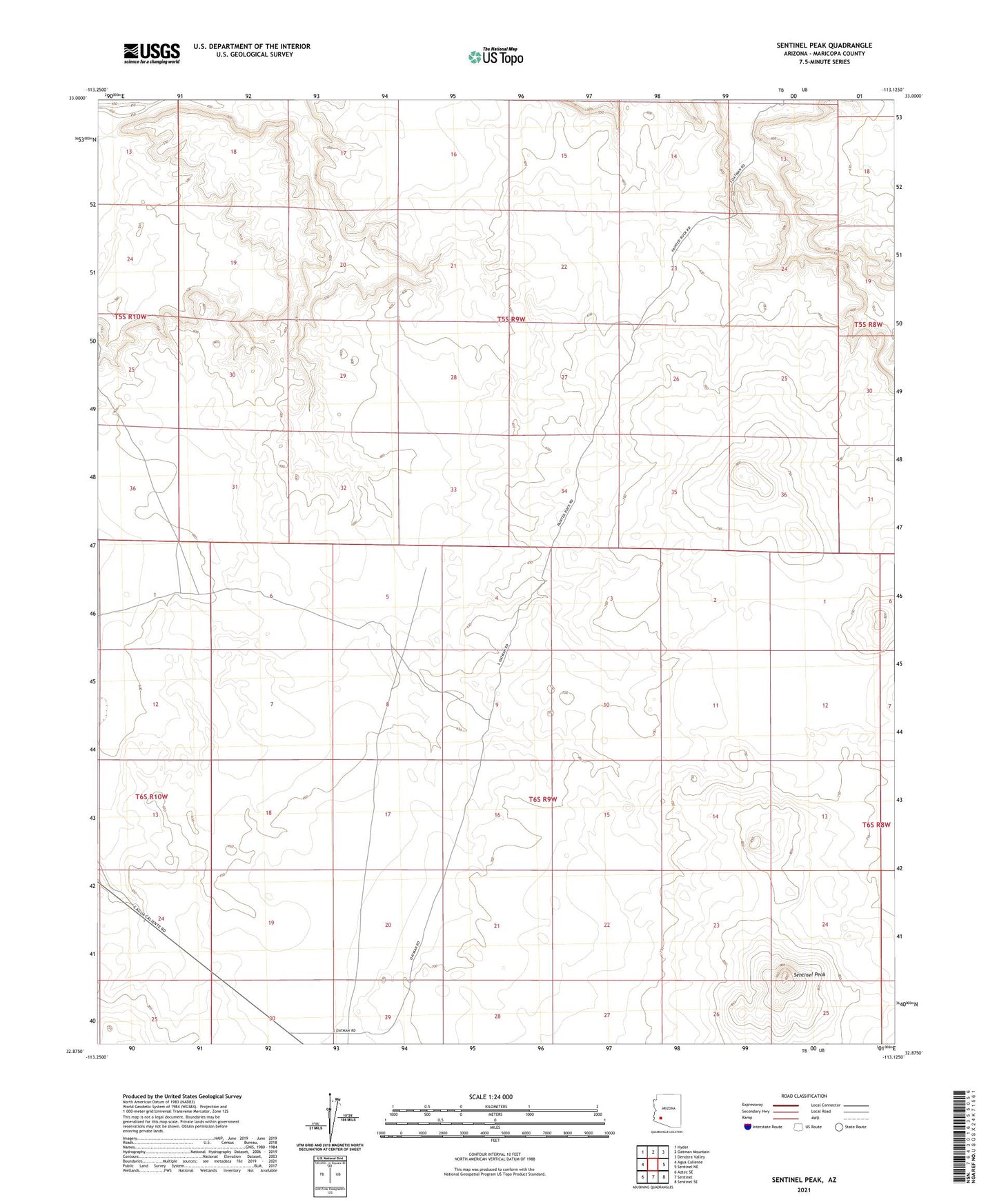Sentinel Peak Arizona US Topo Map Image