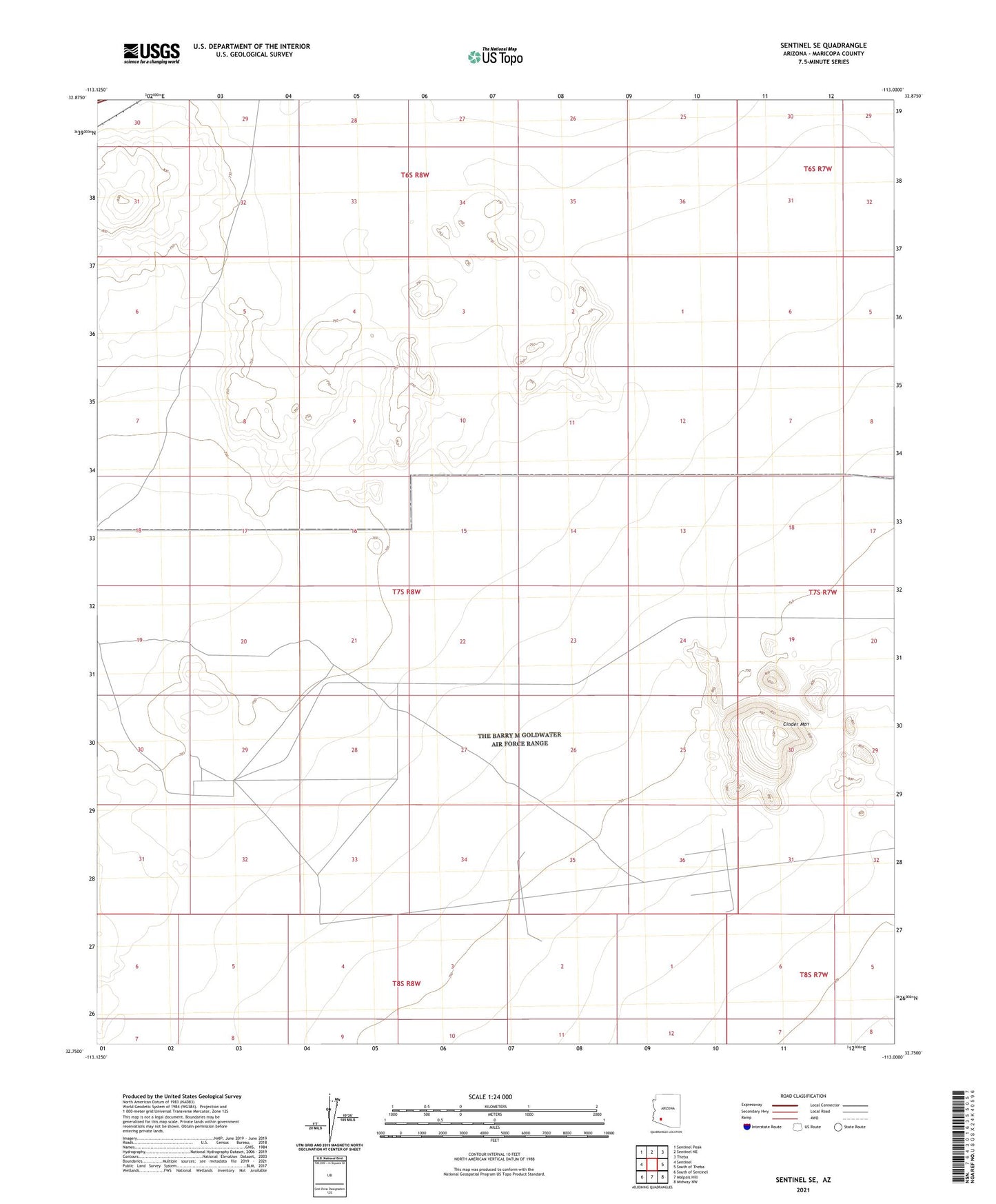 Sentinel SE Arizona US Topo Map Image