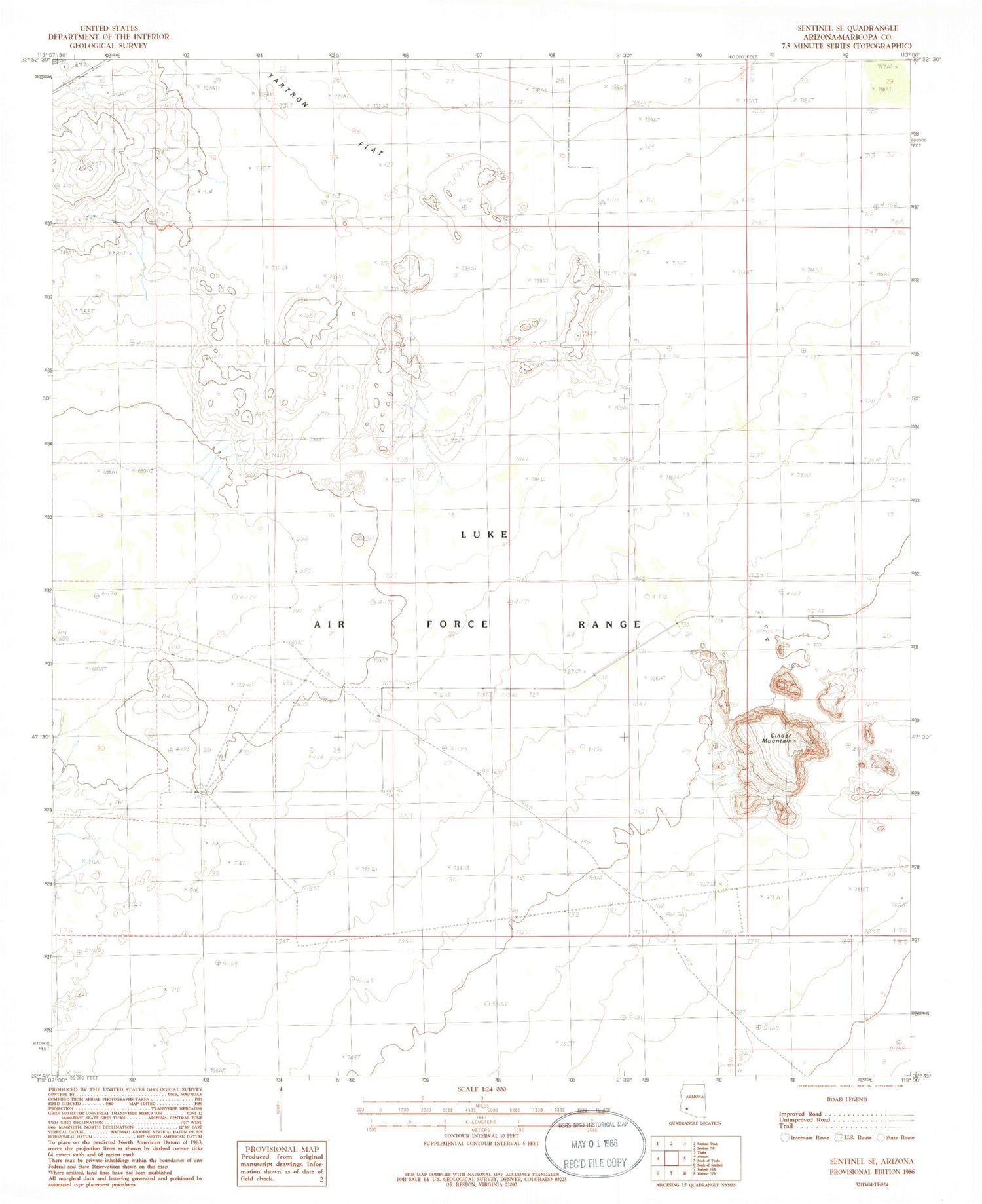 Classic USGS Sentinel SE Arizona 7.5'x7.5' Topo Map Image