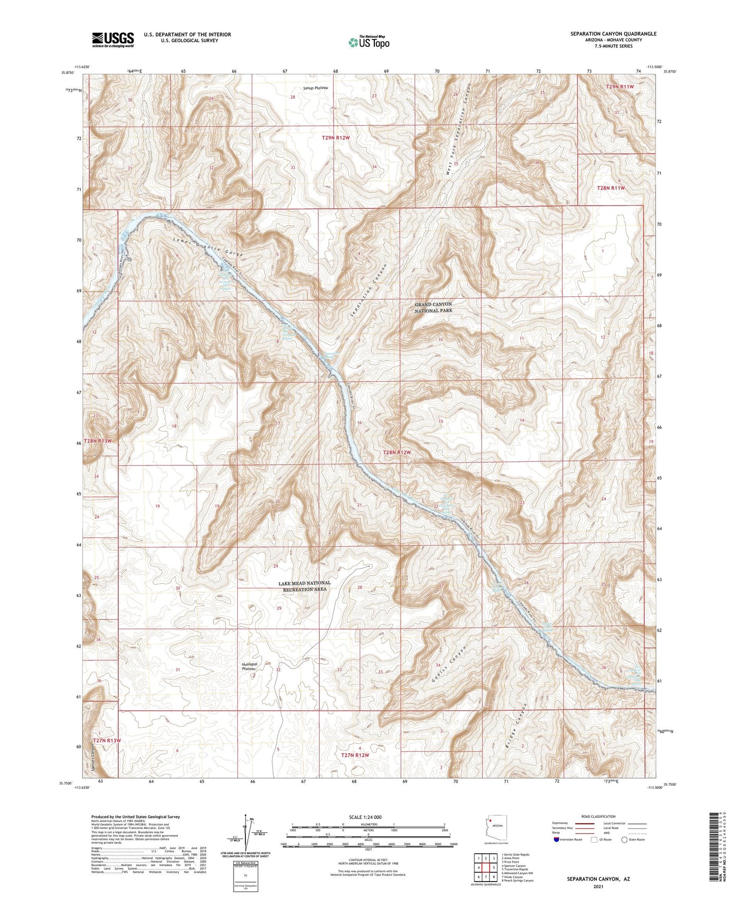 Separation Canyon Arizona US Topo Map Image