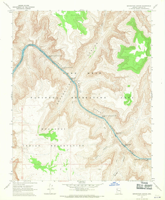 Classic USGS Separation Canyon Arizona 7.5'x7.5' Topo Map Image