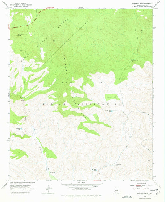 Classic USGS Sevenmile Mountains Arizona 7.5'x7.5' Topo Map Image