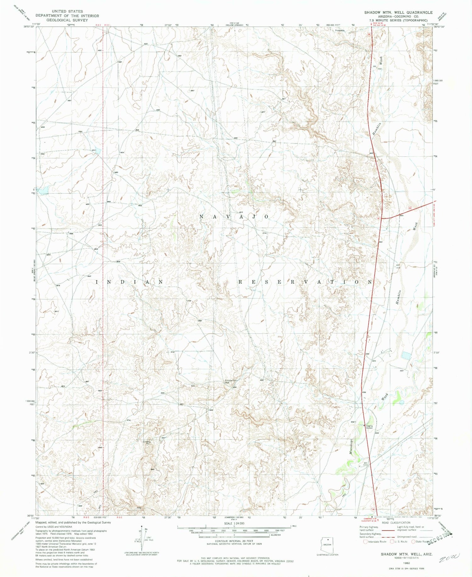Classic USGS Shadow Mountain Well Arizona 7.5'x7.5' Topo Map Image