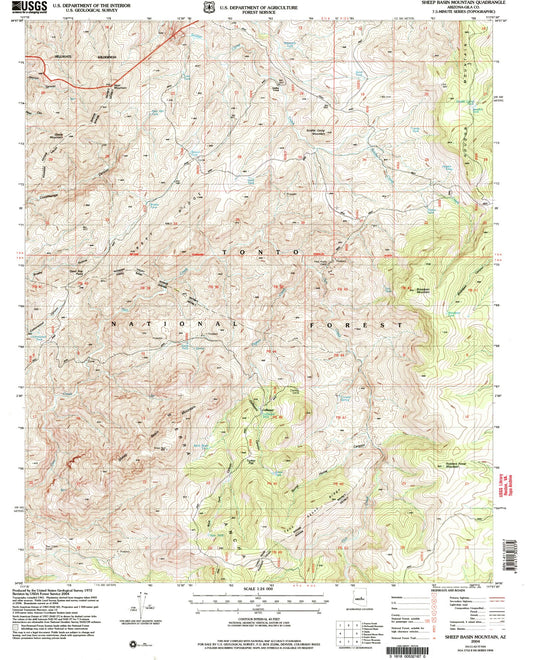 Classic USGS Sheep Basin Mountain Arizona 7.5'x7.5' Topo Map Image