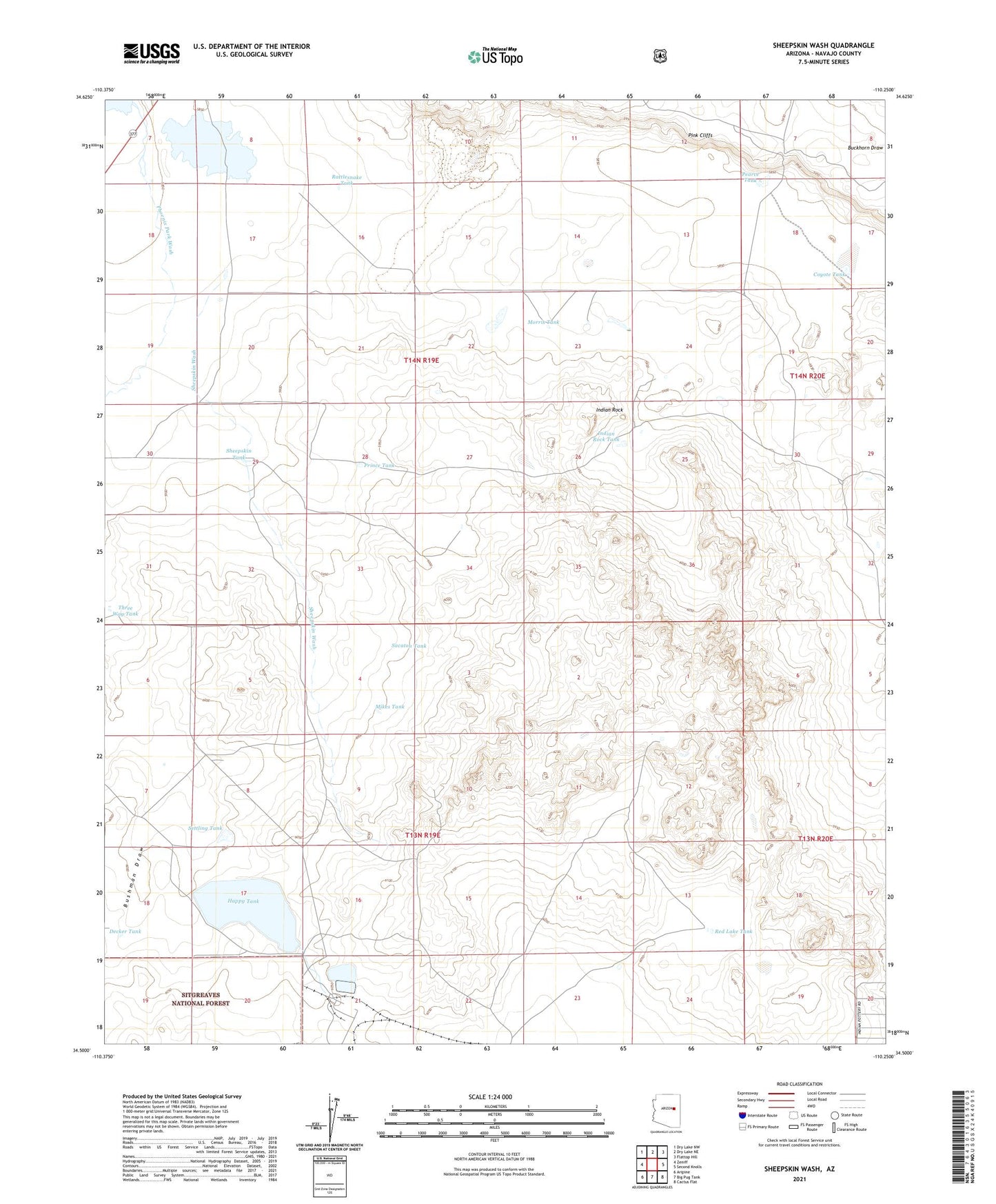 Sheepskin Wash Arizona US Topo Map Image