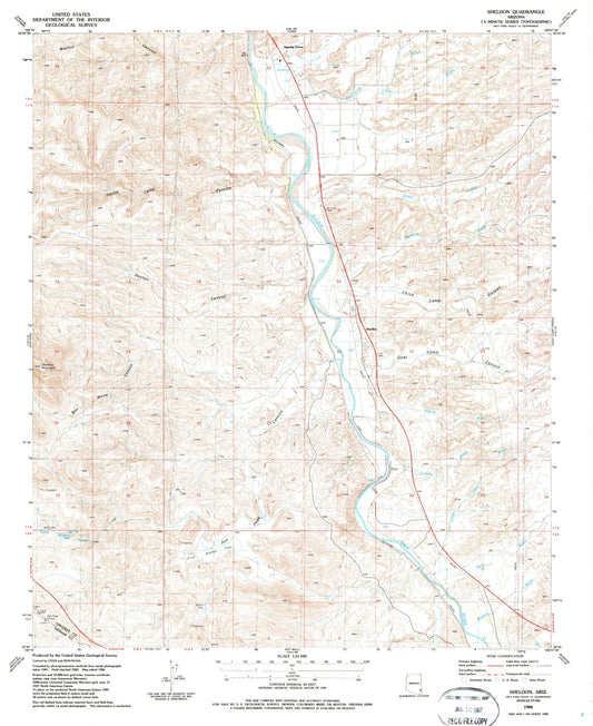 Classic USGS Sheldon Arizona 7.5'x7.5' Topo Map Image