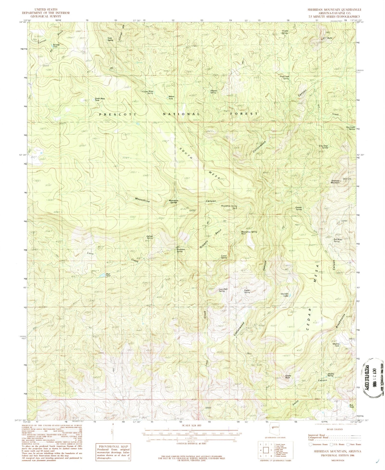 Classic USGS Sheridan Mountain Arizona 7.5'x7.5' Topo Map Image