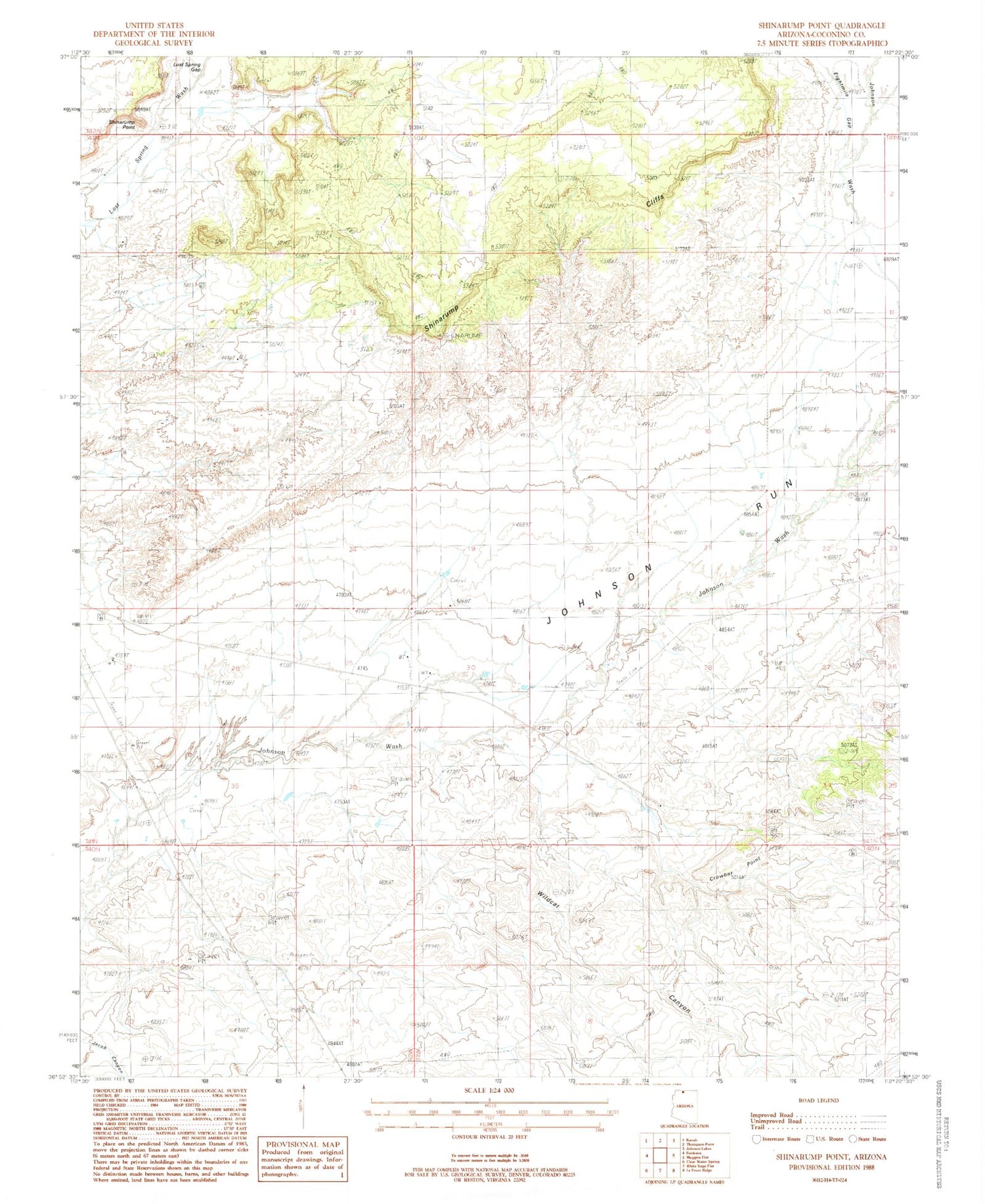 Classic USGS Shinarump Point Arizona 7.5'x7.5' Topo Map Image