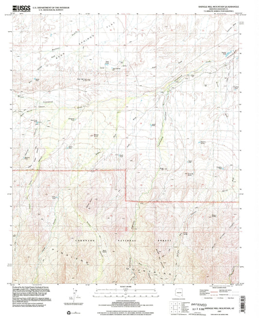 Classic USGS Shingle Mill Mountain Arizona 7.5'x7.5' Topo Map Image