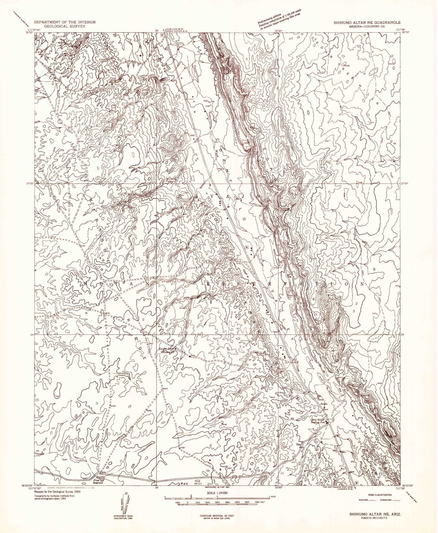 Classic USGS Cedar Ridge Arizona 7.5'x7.5' Topo Map Image