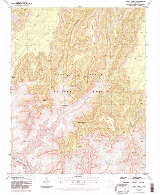 Classic USGS Shiva Temple Arizona 7.5'x7.5' Topo Map Image