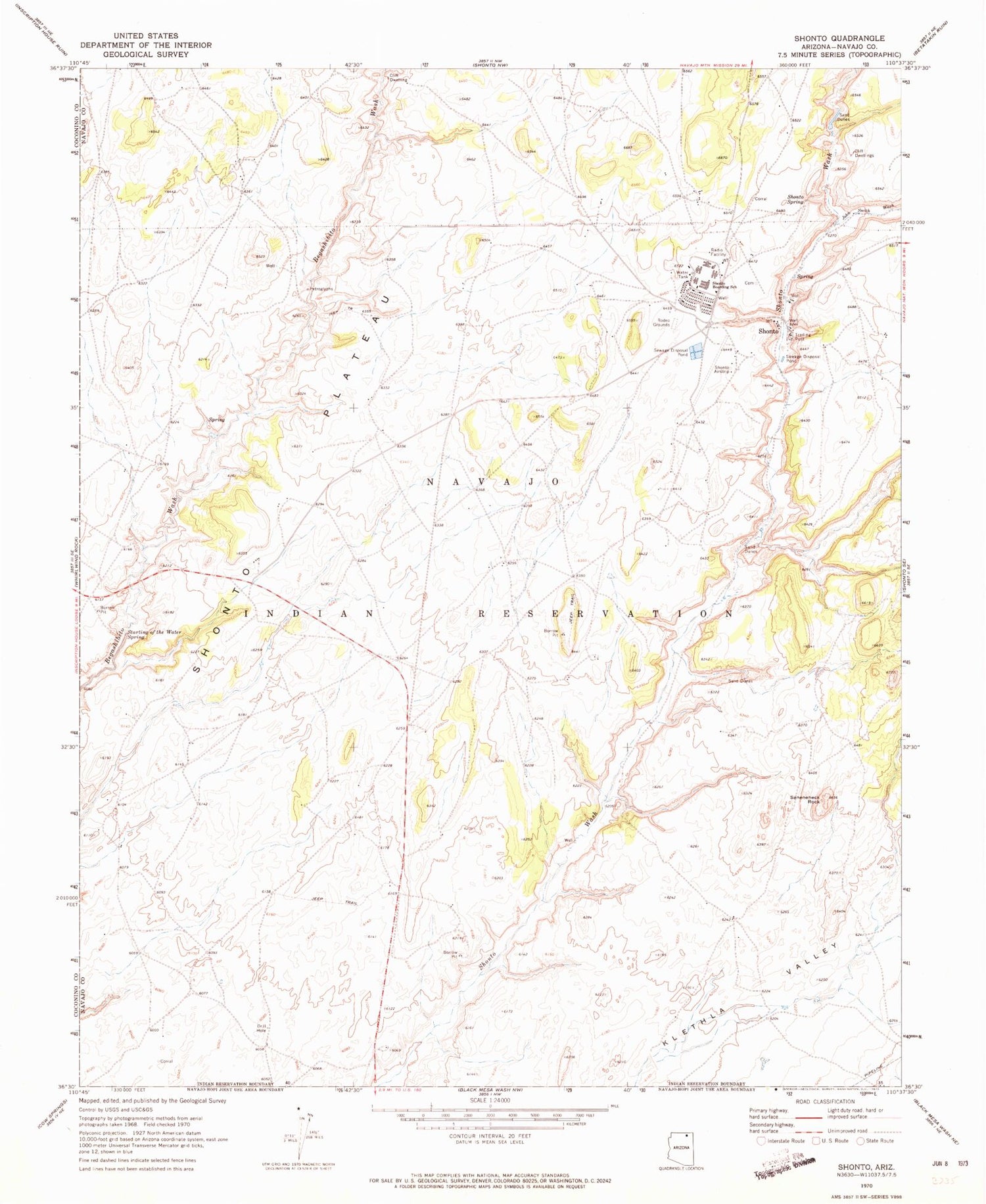 Classic USGS Shonto Arizona 7.5'x7.5' Topo Map Image