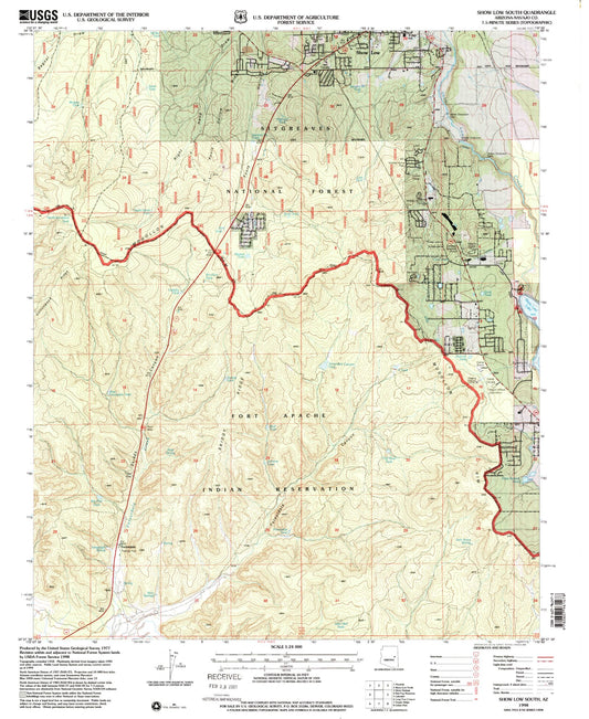 Classic USGS Show Low South Arizona 7.5'x7.5' Topo Map Image